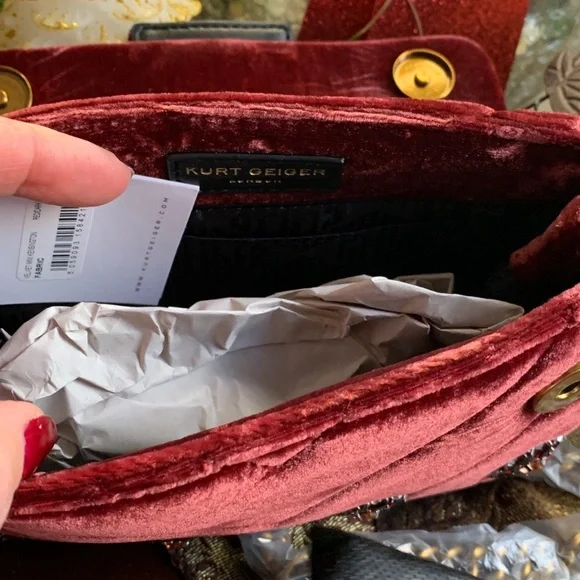 SOLD⛔️KURT GEIGER LONDON Velvet crystals silver chain convert shoulder/Crosby - Picture 11 of 16